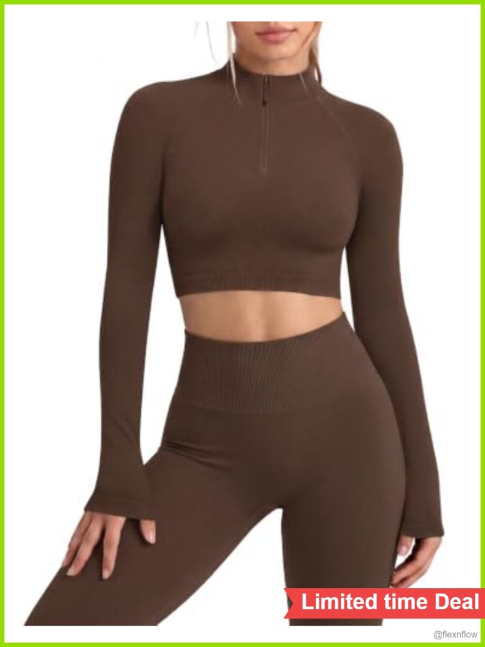 SUUKSESS 2 Piece Workout Set Half-Zip Crop Top Seamless Leggings